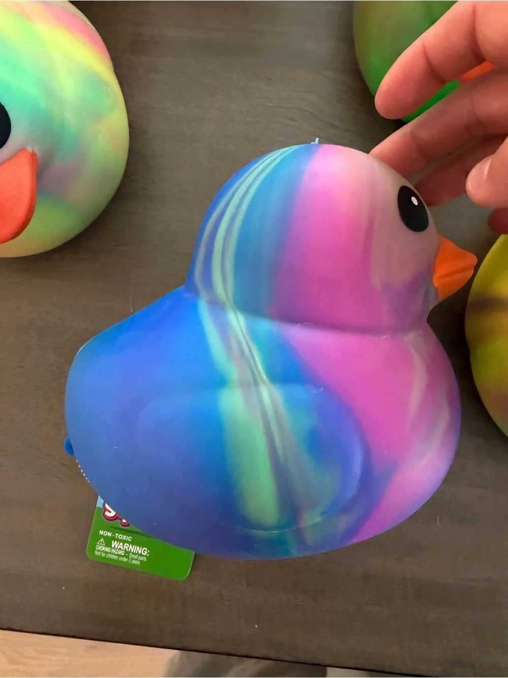 Rainbow Rubber Duck Toy with Orange Beak - Soft Squeaky Bath & Play Duck